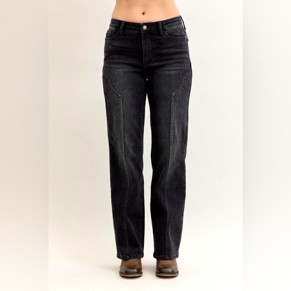 Judy Blue Black Mid Rise Straight Western Seam Detail Jeans​